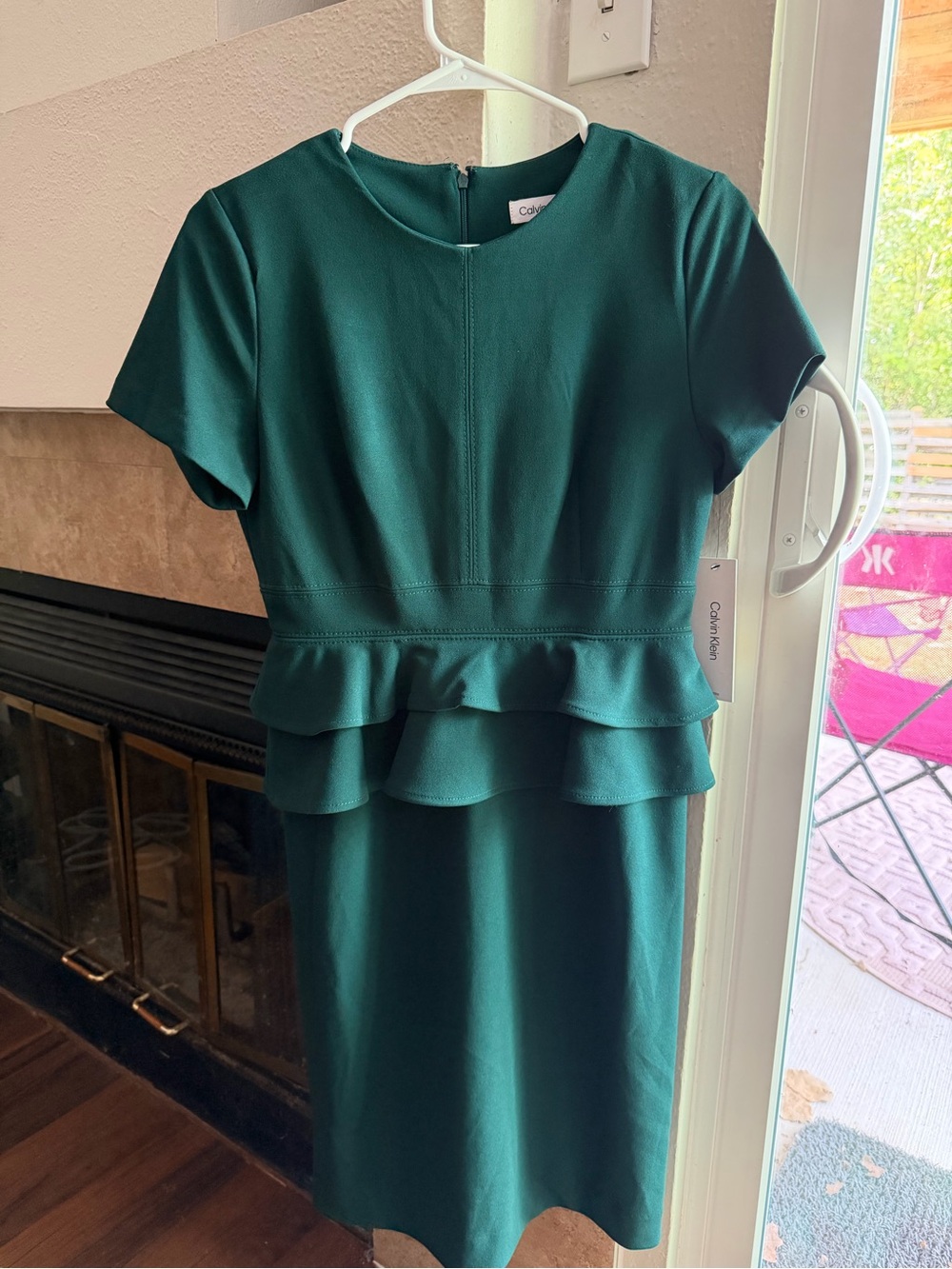 Calvin Klein Deep Green Short-Sleeve Peplum Sheath Dress